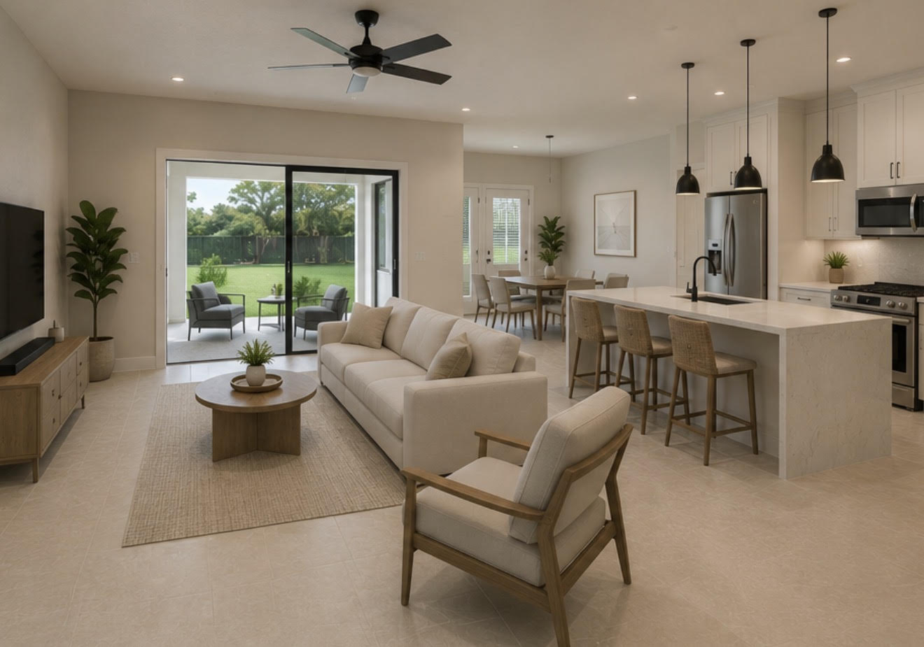 Great room and kitchen